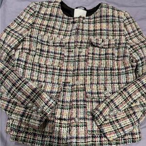 H&M Classic Tweed Pearl-Button Jacket in Cream Multi size S